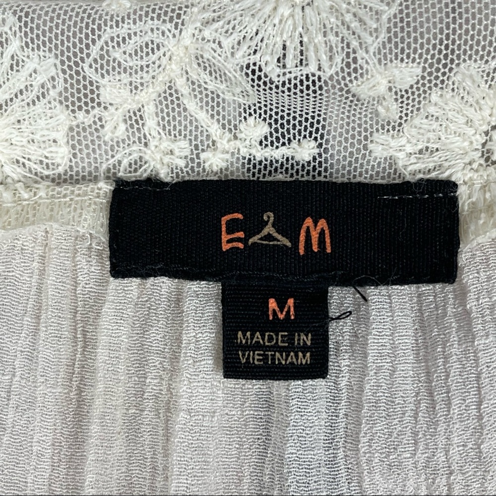 EM women's lightweight beige peasant style boho 3/4 sleeve top lace, size M - Picture 3 of 16